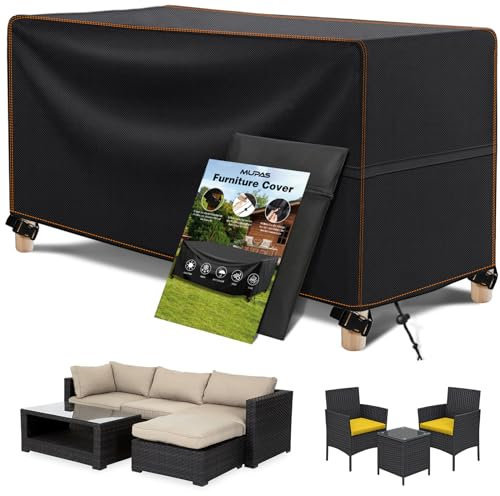 MUPAS Abdeckung für Gartenmöbel Winterfest Wasserdicht 420D Oxford Gewebe Eingebauter Wasserdichter Streifen Abdeckplane Gartenmöbel für Rattan Gartenmöbel Set, Stühle und Möbelsets 200 x160 x70cm