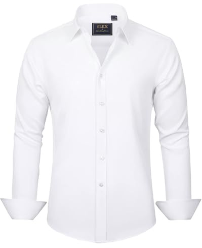 J.VER Herren Hemd Unifarben Stretch Langarm Männer Hemden Regular Fit Herrenhemden Freizeithemden Bügelleichtes Businesshemd Anzug Hemd,Weiß,L