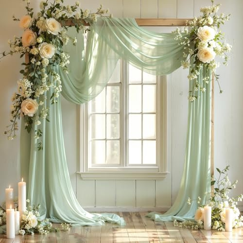 Tessuto drappeggiato per archi nuziali, 2 pannelli da 4,5 m, verde salvia, in chiffon, drappeggi per archi di nozze, decorazioni per cerimonie, ricevimenti, feste, sfondo a soffitto