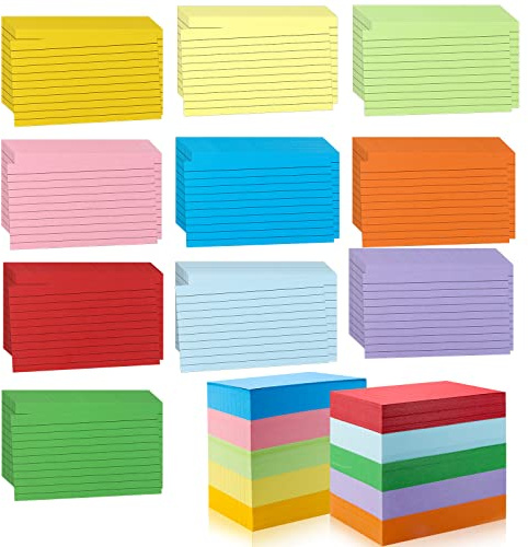 1200 Pieces Index Cards Ruled 3 x 5 Color Index Cards Bulk, Flash Cards, Study Cards, Note Cards for Learning School and Office Uses, 10 Colors