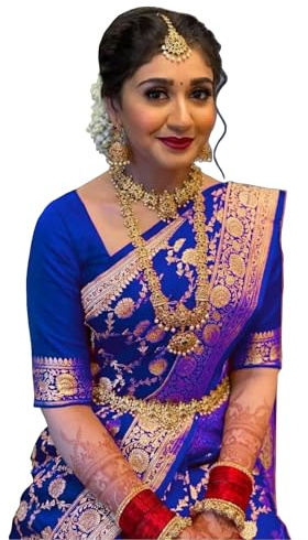Sugathari Sari Banarasi para Mujer Seda Pura Kanjivaram Suave Nuevo Diseño para Mujer 2023 Usar Pattu Sarees Últimas Colecciones Algodón Sari de Fiesta con Blusa para Boda Sadi (PARI 164), azul