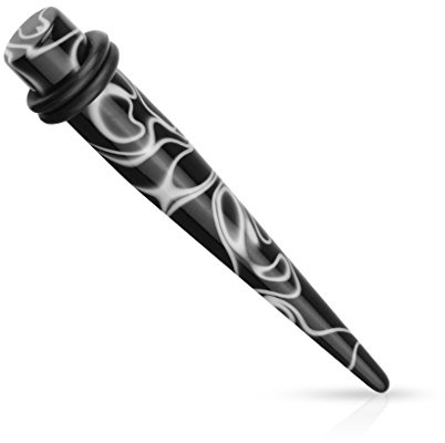 Paula & Fritz® Expander Taper 8-mm Dehnstab Marmor-Wirbel Schwarz Weiß Acryl Set Piercing Schmuck Ohr-Tunnel Damen Herren Dehn-Stift O-Ring Pflock