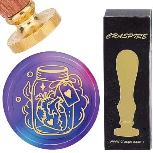 craspire Flaschenwachs-Siegelstempel, Herz-Siegelwachsstempel, Retro, 25 mm, Abnehmbarer Messingkopf Mit Holzgriff Für Hochzeit, Party, Umschläge, Einladungen, Geschenkverpackung, Verpackung