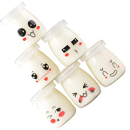 HEMOTON Bouteilles de Pudding en Verre Lot de 6 200ml Résistantes à Chaleur pour Conserver Yaourt et Gelée Expressions Faciales Faciles à Nettoyer, pour Fêtes