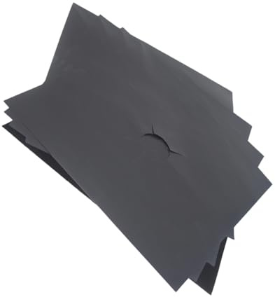 Healeved Feuilles de Protection Plaque de Cuisson à Gaz Lot de 5 Antiadhésives Réutilisables Faciles à Nettoyer Trou Central Prédécoupé Protège Cuisinière et Four Accessoires Cuisine