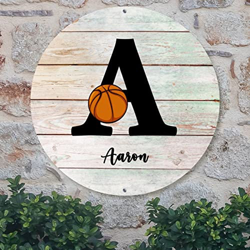 Madcolitote Initial Letter A Welcome Door Sign Basketball Custom Monogram Metal Sign Wall Art Wreath Sign Rustic Decor Living Room Man Cave Indoor & Outdoor Decor 12x12in