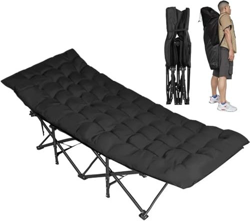 SHAIRMB Zusammenklappbares Campingbett, Tragbares Campingbett FüR Erwachsene, Robuste Schlafbetten, Doppelschichtiges Oxford Tragbare Reisebetten, FüR Camping, Strand, BüRoschlaf,Schwarz