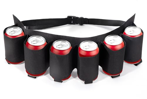 Heveer Biergürtel Verstellbarer Bier-Gürtel für 6 Dosen Portable Trinker Soda Kann Gürtelhalter für Camping Partys Schwarz
