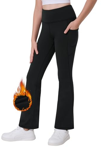 Desol Thermo Schlaghose Mädchen mit Taschen Elastische Thermo Leggings Mädchen Sporthose für Teenager und Flared Leggings für Sport ideale Gymnastikhose und Jogginghose