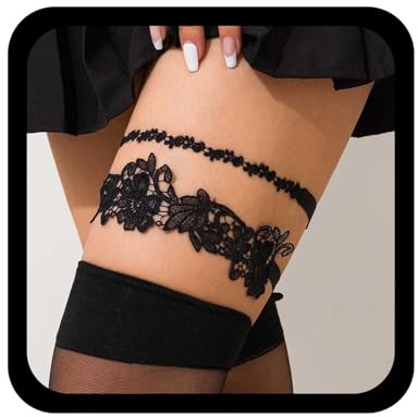 Wendalern Liguero De Novia Negro De Encaje De Flores Liguero De Encaje Hecho A Mano De Encaje Elástico Pierna Ligas Clásico Floral Muslo Ligas Fiesta Porm Accesorio Para El Cuerpo De La Mujer
