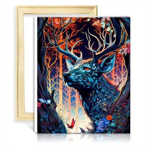 LiHEQING Malset auf Leinwand, Hirsch, verzauberter Ort, Ölgemälde-Set für Erwachsene und Anfänger, Kunstwerk für die Inneneinrichtung, ohne Rahmen (50 x 65 cm)