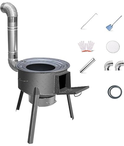 SBCWH Outdoor Campingkocher Holzofen, tragbarer Abnehmbarer Brennholzofen, Kohleholzofen Raketenofen für Zelt, Unterstand, Angeln, Heizen und Kochen, mit Rauchrohr(35cm/13.8in)
