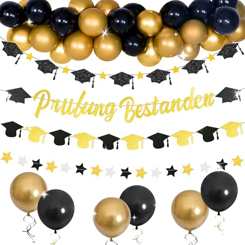 JeVenis Graduation Deko Glitzer Schwarz Bachelor Deko Herzlichen Glückwunsch Girlande Abschluss Deko Bachelor Abschluss Herzlichen Glückwunsch Girlande Graduation Party Dekoration