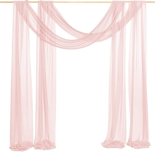 Lsimeru 2 Packs Querbehang Gardine Rosa Transparent Voile Querbehang Freihanddeko Bogen Hochzeitsbogen Vorhang Chiffon Hintergrund Vorhang Hochzeitsbogen Himmelbett Vorhänge 75x600
