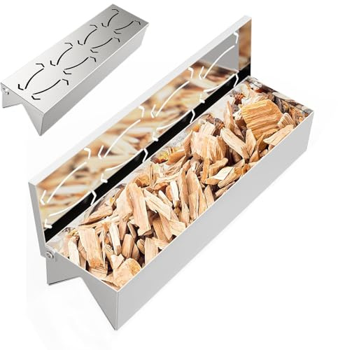 Caja ahumadora para parrilla, caja ahumadora para barbacoa, caja de ahumador de pellets de acero inoxidable, accesorios de barbacoa de acero inoxidable con práctica tapa con bisagras, añade sabores