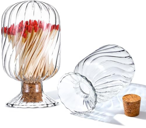 Fymlok Glas tändstickor burk dekorativ propellerformad glasklocka för 4 tums ljus, trendig dekoration för öppen spis, tändstickor ingår inte (2,52 x 5,08 tum)
