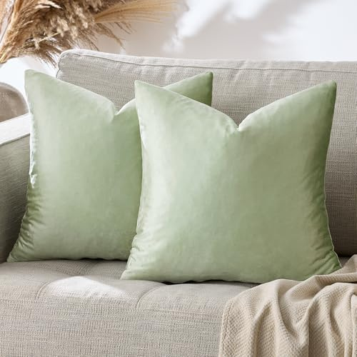 GIGIZAZA 2er Set Salbeigrün Kissenbezug Samt Kissenbezüge Dekorative Kissenhülle Sofakissen Zierkissen deko Dekokissen für Wohnzimmer Schlafzimmer Sofa Auto 45cmx45cm