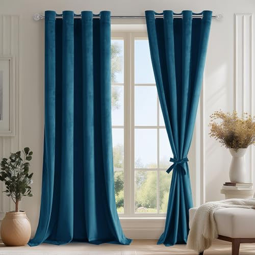 DWCN Marineblau Vorhänge Blickdicht Samtvorhang H245xB140cm Thermovorhang | Abdunkelnde Vorhänge mit Ösen 2er Set Vorhang Samt für Schlafzimmer Wohnzimmer, Weich Gardinen Velvet Curtains Dicker Winter