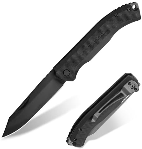 FLISSA Fällkniv, EDC fickkniv med G10-handtag, slipjoint kniv utan låsning, 14C28N rostfritt stålblad, CNC-slipad, bältesklämma, perfekt för camping, utomhus och vardag