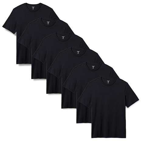 Amazon Essentials Men's Regular-Fit Short-Sleeve T-Shirt, Pack of 6, Black, Medium