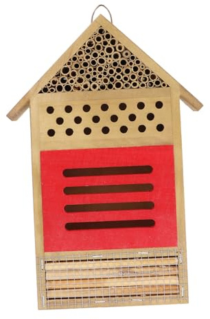 MOTHNUR Friedliches Bienenhotel Handgefertigter Hölzerner Bienenstock für Wildbienen Garten Nisthilfe als Bestäuberhaus und Nistkasten