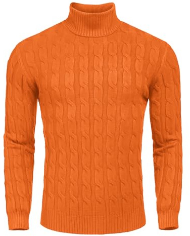COOFANDY Herren Slim Fit Rollkragenpullover Casual Twisted Strickpullover Sweater, Orange/Abendrot im Zickzackmuster (Sunset Chevron), Mittel