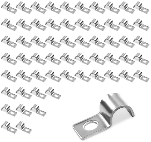 LNSYSNS 60 Pezzi Collari per Tubi, M8 Fermacavi Muro, Argento Ferma Cavi da Muro, Acciaio Inossidabile 304 Morsetto per Tubo Staffa a U, per Casa, Giardino, Fattoria e Balcone