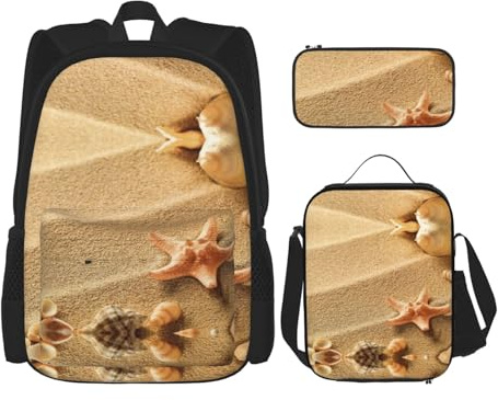Migpkd Beach Shell Sand School Bag Pencil Case Lunch Bag Combinationbackpack for Kids School Bookbag