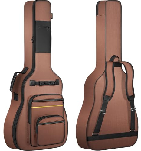 OUUTMEE 41 Zoll Tasche für E-Gitarre 104 x 40 x 7 cm Gitarrentasche Verstellbare Schultergu 5 mm Perlenwattepad 600D Oxford-Tuch，Braun