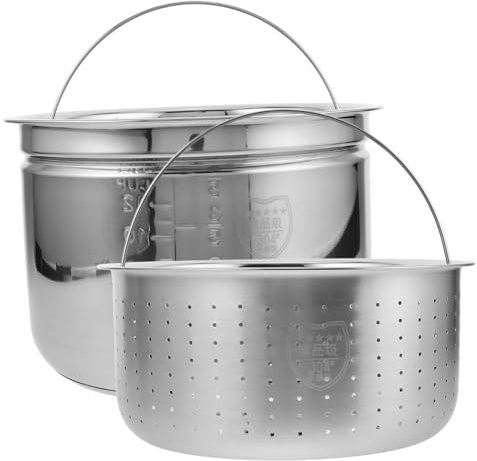 AUTSUPPL Cesta Vaporera y Bandeja de Acero Inoxidable Olla Eléctrica Separador Arroz y Sopa Drenaje Práctico para Cocina Doméstica y Control Azúcar