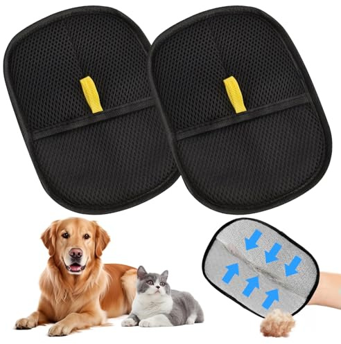 Generisch 2er-Set Tierhaar-Entfernungs-Handschuhe, Geräuscharme Bürstenhandschuhe für Katzen & Hunde, Wiederverwendbare Fellentferner für Kleidung, Möbel & Bettwäsche
