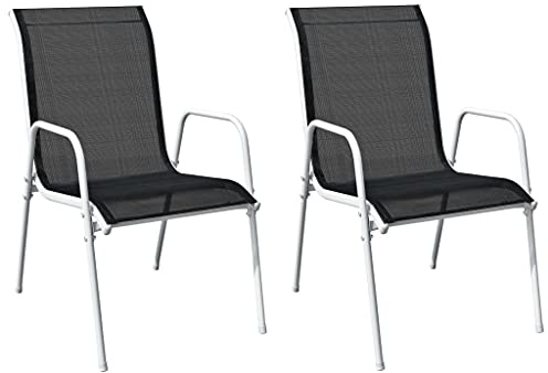 Holamys Stapelbare Gartenstühle 2 STK., Schwarz, aus pulverbeschichtetem Stahl und Textilene, 51x66x88 cm, Bequeme Outdoor-Armlehnstühle für Terrasse, Balkon und Garten