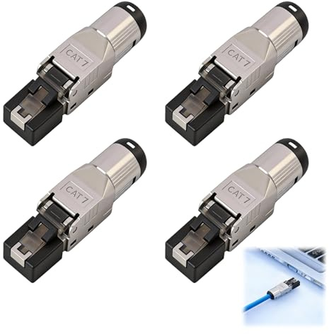 Paquete De 4 Conectores De Red Cat7 Sin Herramientas, Conectores LAN Rj45 Chapados En Oro para Cables De Instalación Cat7, Cat6a Y Cat6, Blindados, Compatibles con PoE, Reutilizables