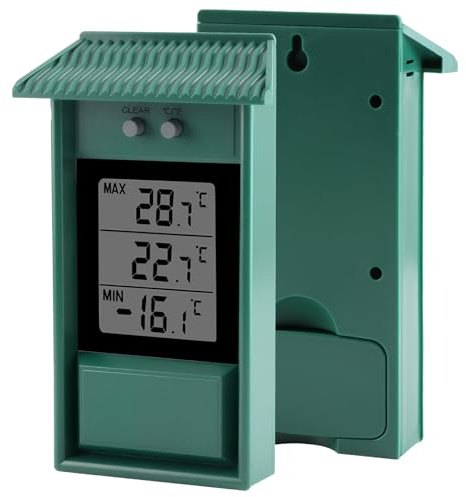 Digital Max Min Greenhouse Thermometer Wall Mountable with Hook Hole Waterproof Weatherproof -20℃ to 50℃ for Indoor Outdoor Garden Shed Greenhouse Accessories Requires 2 x AAA Batteries (Not Included)