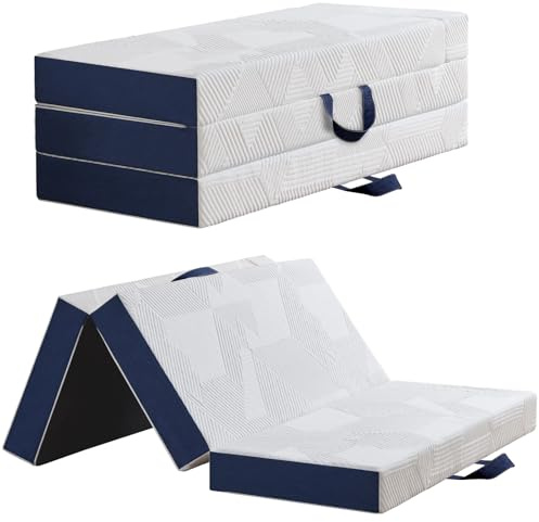 Hiimgo Klappmatratze 75 x 195 x 15 cm, 4-teilig extra dick | Extra dick, Waschbarer hautfreundlicher Bezug, Atmungsaktiver Schaumstoff, Für Gästebett, Reisen, Camping