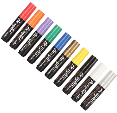RASTKY Rotuladores de Pintura Acrílica con Punta de Fibra de 10 Colores de 15 Mm, Marcadores de Pintura Impermeables de Secado Rápido para Proyectos de Arte, Fácil Apilamiento de Colores para