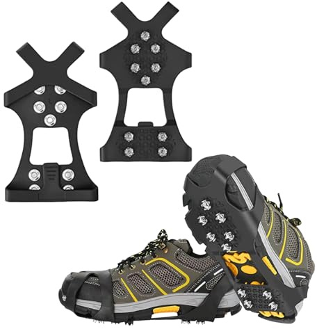 Spikes für Schuhe Winter, 10 Zähne Spikes Schuhe Winter, Silikon Schuhspikes zum Überziehen, Anti Rutsch Schuhe Spikes Glatteis für Spaziergänge, Angeln, Klettern und Wandern
