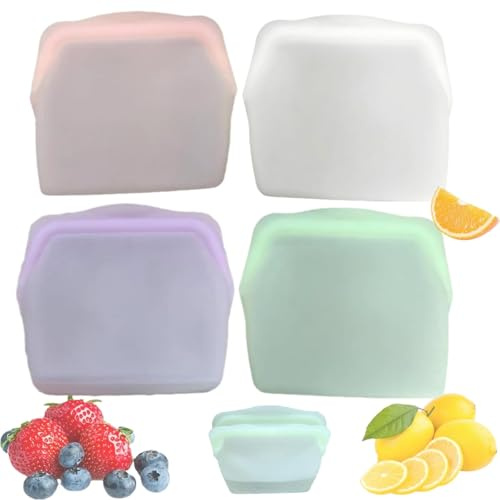 Everbag Silicone Storage, Everbag Silicone Food Storage Bags, Reusable Silicone Storage Bags, Leak-Proof Upright Freezer Bags, Odor-Proof, High-Temperature Resistant (Mix 4 pcs,600ml)