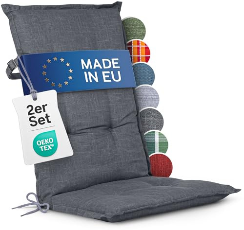 Homeoutfit24 Hochlehner Auflagen 2er Set - 120x50 cm, Anthrazit | 120x50 cm, Gartenstuhlauflagen Sitzauflagen, Oeko-Tex zertifiziert, Hochlehner Polster