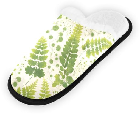 GuoChe Pantoufles douces et antidérapantes pour la maison, la chambre à coucher, l'hôtel, le voyage, le spa, les feuilles de fougère vertes