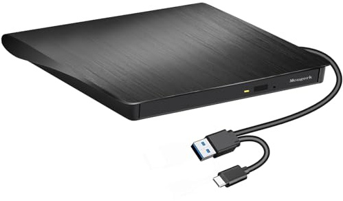 Mougerk External DVD CD Drive, USB 3.0 Type-C Ultra Slim Drives CD DVD RW Player/DVD CD ROM Drive/Writer/Rewriter/USB CD Burner Compatible with Mac MacBook Pro, Laptops Desktops