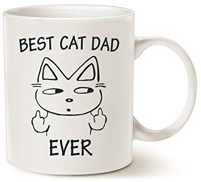 This Funny Father's Day Dad Coffee Mug for Cat Lovers, Best Cat Dad Ever Best Cute Christmas Gifts for Father Porcelain Cup White, 11 Oz