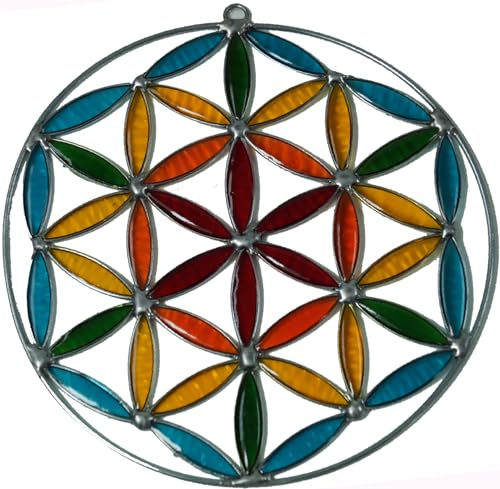 Sonnenfänger, Suncatcher aus Metall, handgefertigt, Blume des Lebens bunt | Metall-Sonnenfänger, zauberhafte Lichtspiele, einzigartiges Design, ideal für Dekoration
