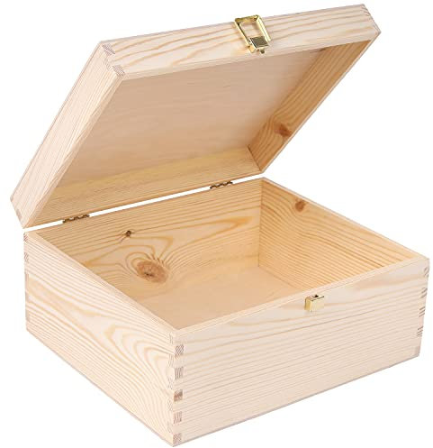 Creative Deco Holzkiste mit Deckel Erinnerungsbox | 29 x 25 x 14 cm | Kiste mit Schloss Aufbewahrungsbox Holzbox Spielzeugkiste Unlackiert Kasten ohne Griffen | Ideal für Wertsachen und Spielzeuge
