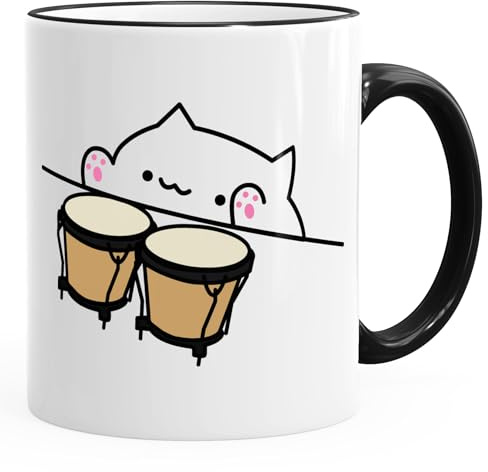 MoonWorks Kaffee-Tasse Bongo Cat Meme Schwarz unisize