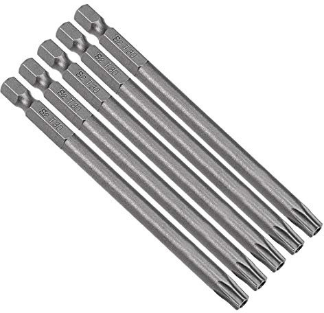 sourcing map Lot de 5 embouts de tournevis Torx magnétiques T30, tige hexagonale de 1/4, longueur de 10 cm, S2 de sécurité inviolable