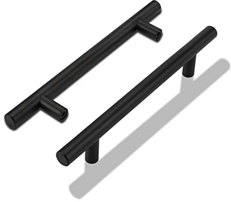 LONTAN 10 Pack Kitchen Door Handles 160mm Black Kitchen Cupboard Handles Black Cupboard Pulls Drawer Pulls for Cabinet Wardrobe Bathroom Stainless Steel