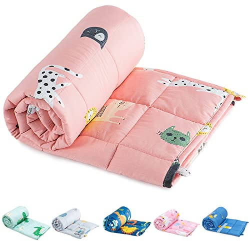 Sivio Weighted Blanket - 100% Cotton Weighted Blanket 3 lbs 36 x 48 inches, Washable Breathable Soft Heavy Blanket for Calm Sleeping for Home and School Nap, Pink Cat