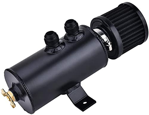 EVIL ENERGY 10an Oil Catch Can, 750ml Universal Baffled Catch Can with Breather Filter Aluminum Breather Tank 2 Port Air Oil Separator Black