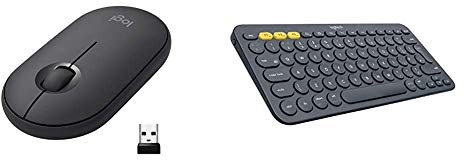 Logitech Pebble Wireless Mouse, Bluetooth or 2.4 GHz with USB Mini-Receiver, Graphite/Black with K380 Wireless Multi-Device Keyboard for Windows Bundle